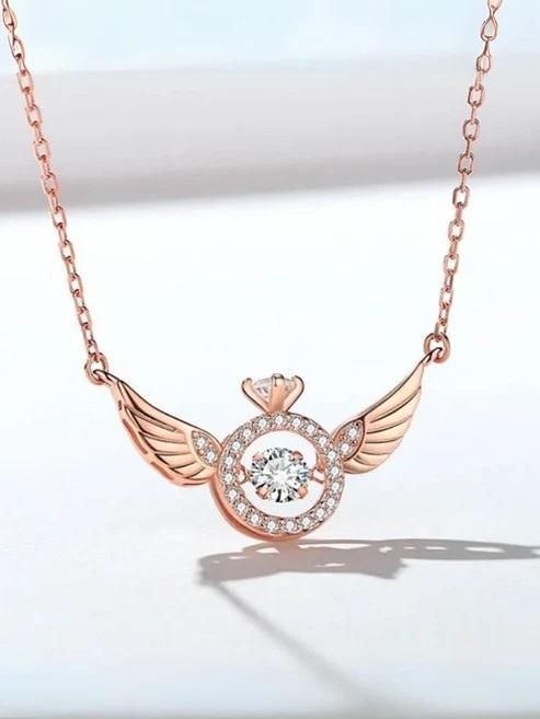 Rose Gold Angel Wings Pendant Necklace – Elegant & Stylish Alloy Chain for Women