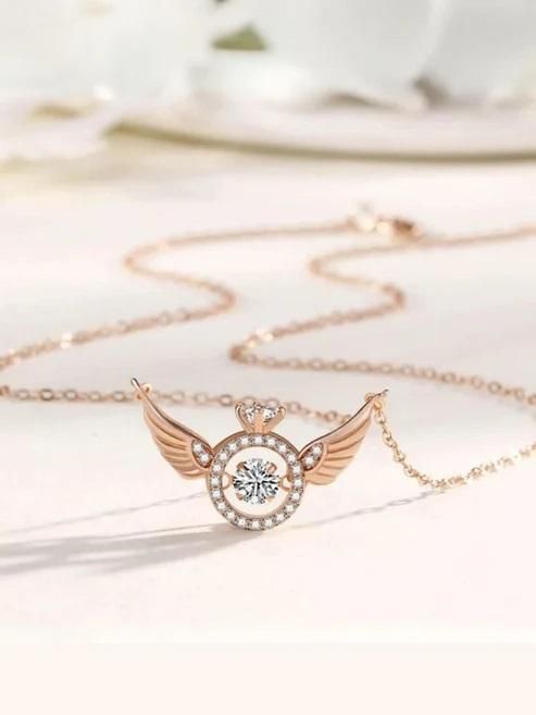 Rose Gold Angel Wings Pendant Necklace – Elegant & Stylish Alloy Chain for Women