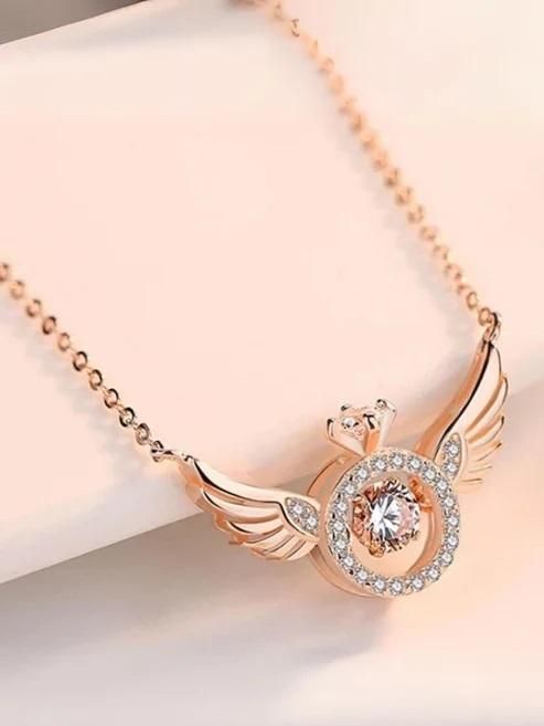 Rose Gold Angel Wings Pendant Necklace – Elegant & Stylish Alloy Chain for Women