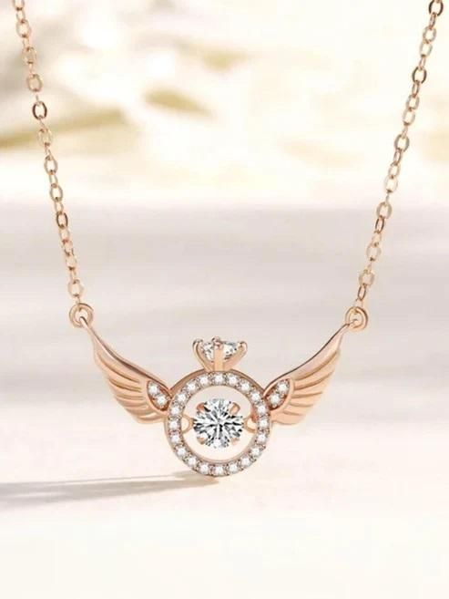 Rose Gold Angel Wings Pendant Necklace – Elegant & Stylish Alloy Chain for Women