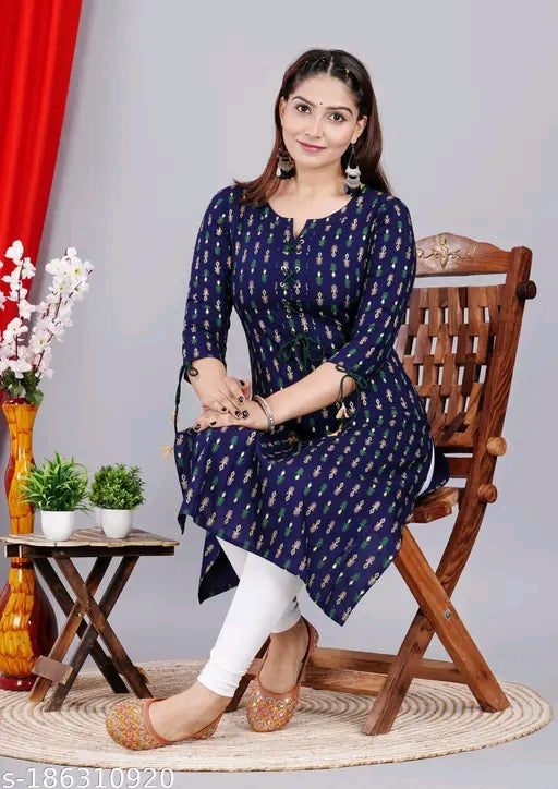 🌸 Charvi Voguish Rayon Printed Kurti – Elegant & Comfortable | XXXL