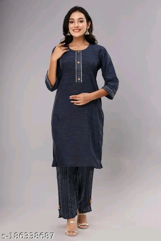 🌸 Alisha Graceful Women’s Kurta Set – Striped Cotton Elegance 🌸